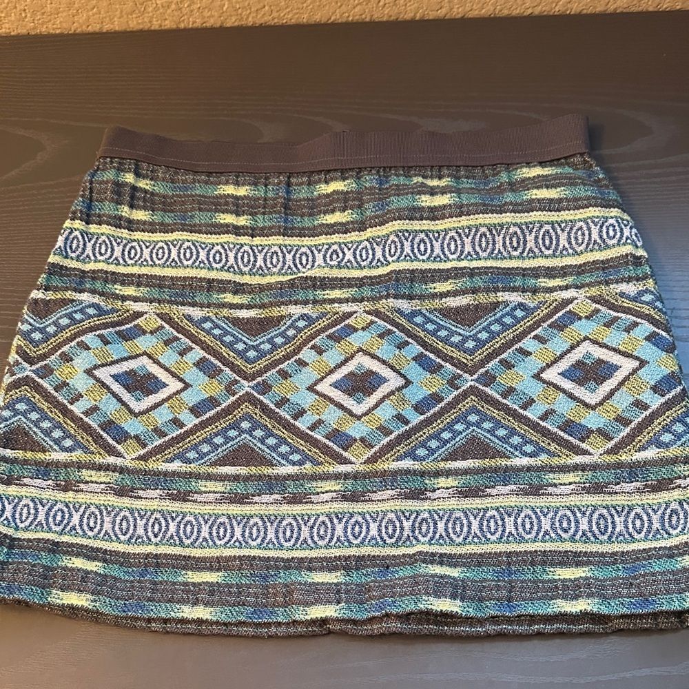 American Eagle Outfitters Geometric Blue and Green Mini Skirt